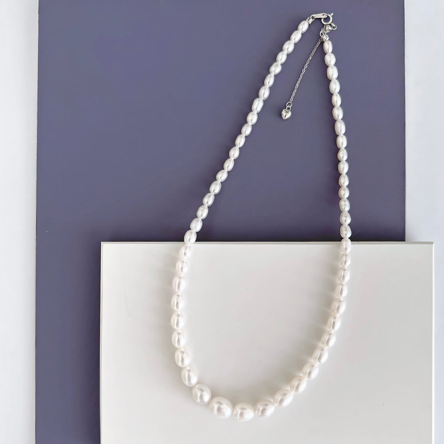 Tapered White Oval Pearl Necklace
