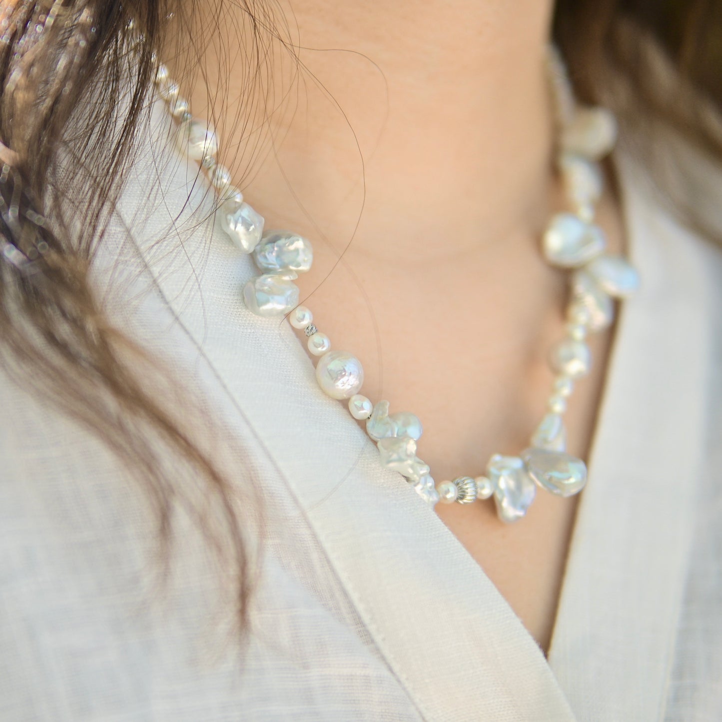 Glacial Tri-Petal Pearl Necklace