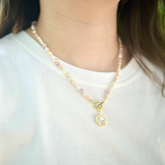 Mosaic Pearl Necklace with Mother of Pearl Pendant