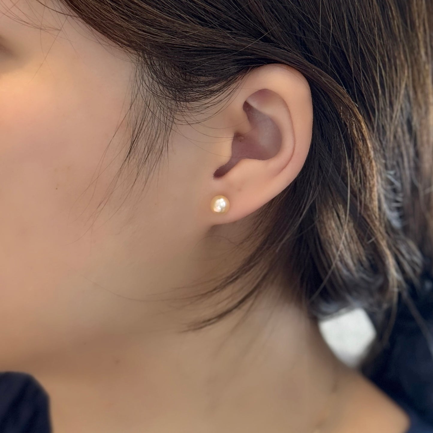 Orange Pearl Stud Earring - 6.0/6.5mm