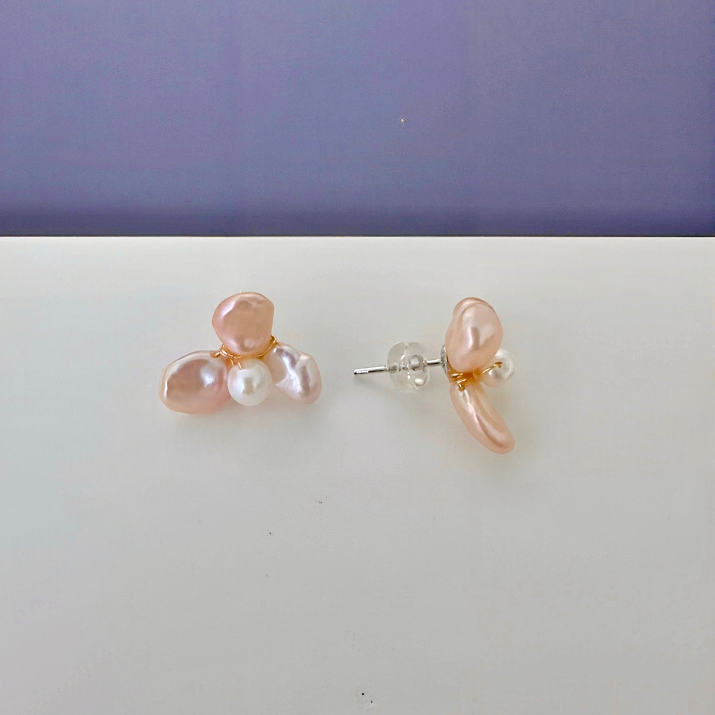 Trillium Coral Pearl Stud Earring