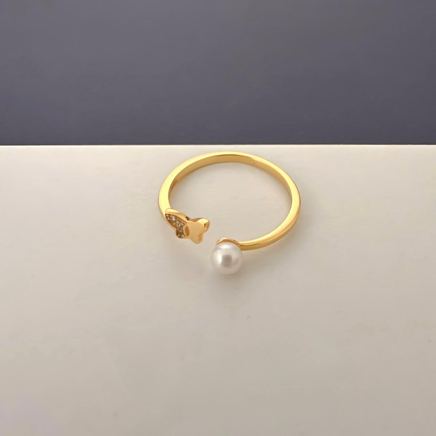 Dainty Butterfly Pearl Ring