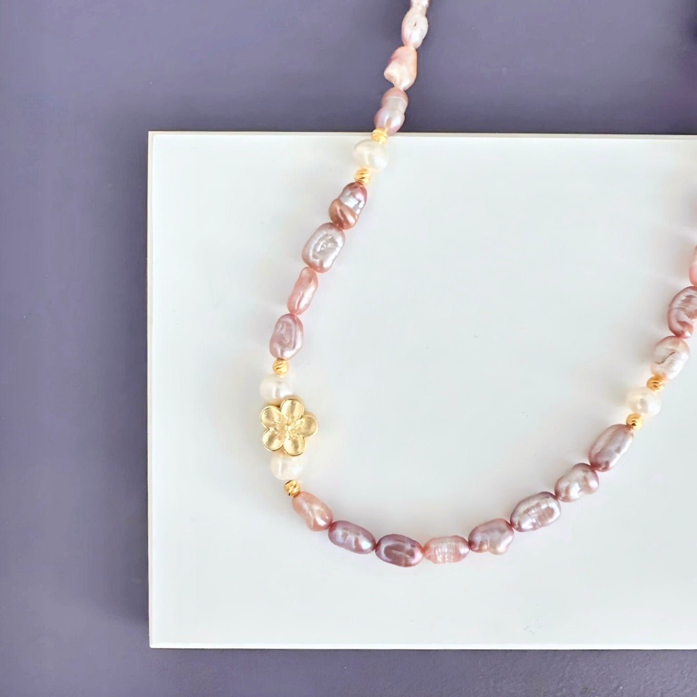 Mosaic Pearl Necklace with Cherry Blossom Pendant