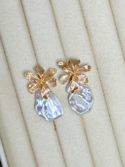 Flower Baroque Freshwater Pearl Earrings