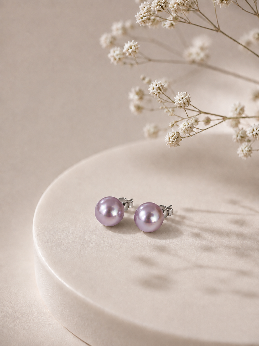 Lavender Pearl Stud Earrings 6.0–6.5mm