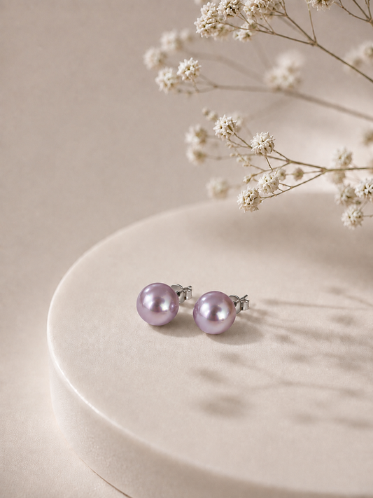 Lavender Pearl Stud Earrings 6.0–6.5mm
