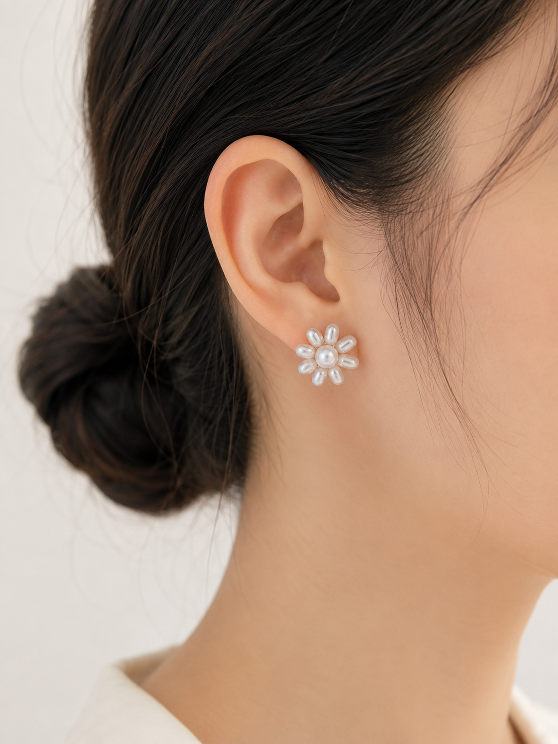 Handmade Daisy Pearl Stub Earrings