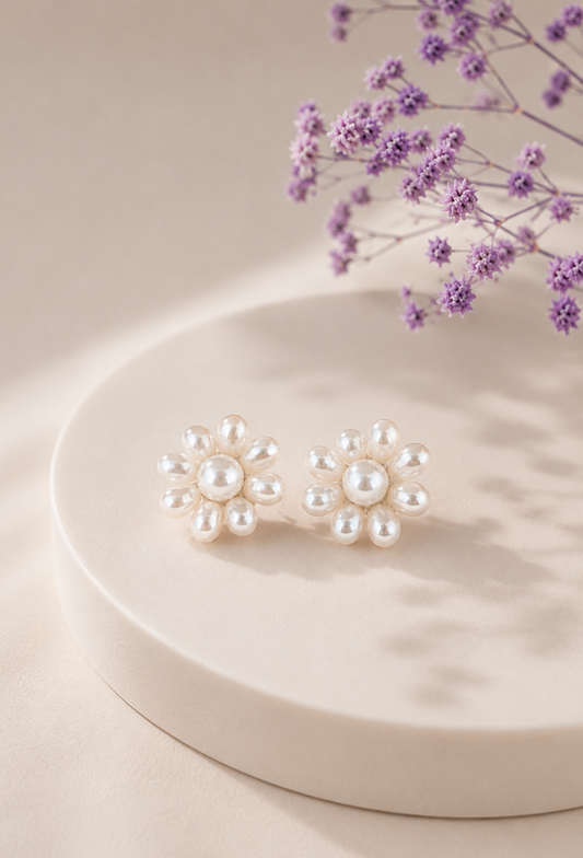 Handmade Daisy Pearl Stub Earrings