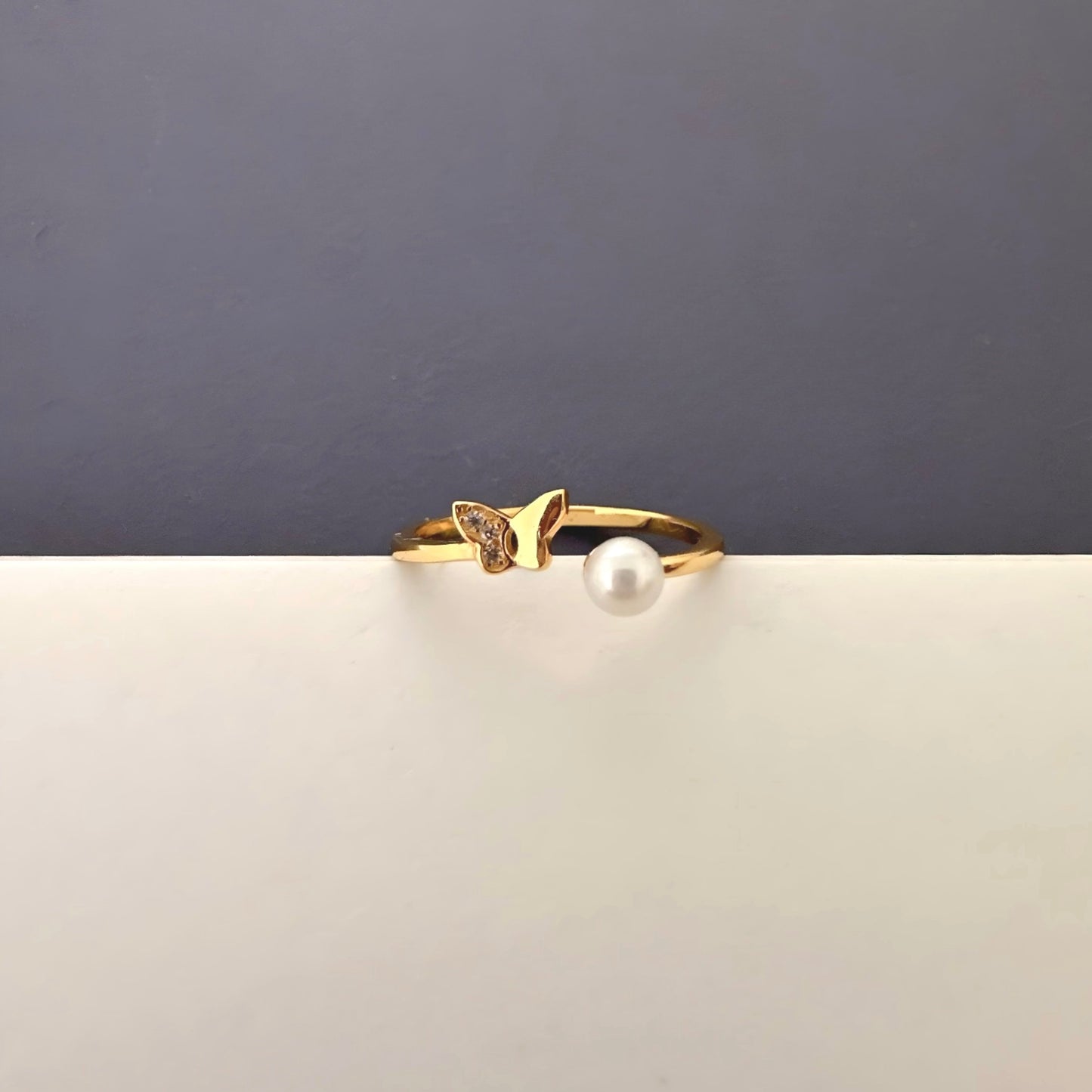 Dainty Butterfly Pearl Ring