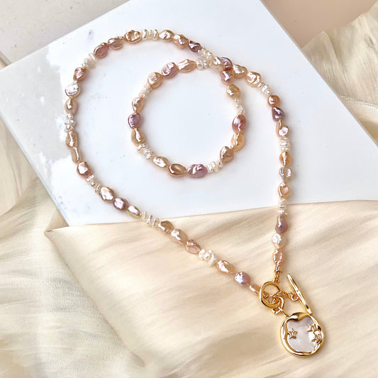 Mosaic Pearl Necklace with Mother of Pearl Pendant