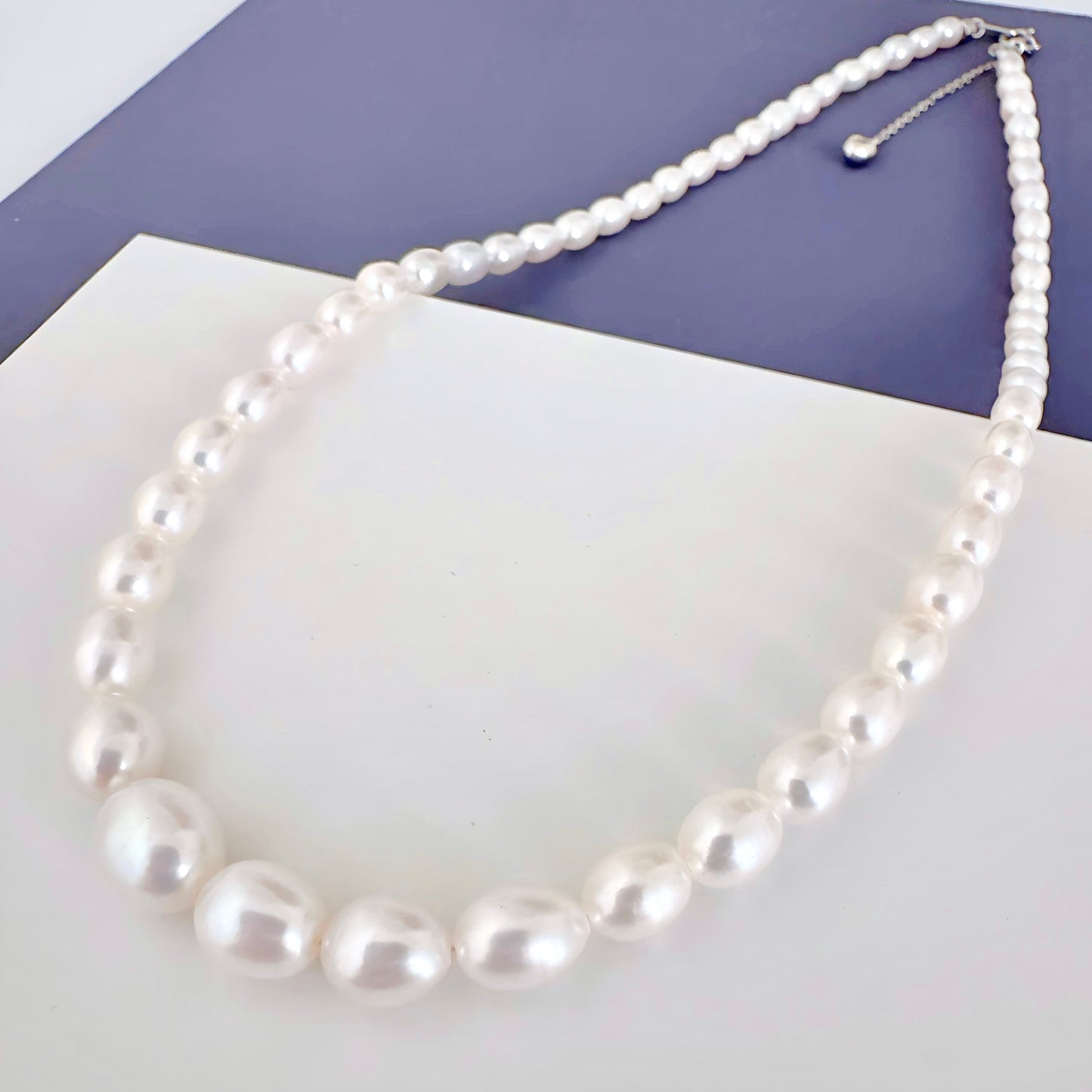 Tapered White Oval Pearl Necklace